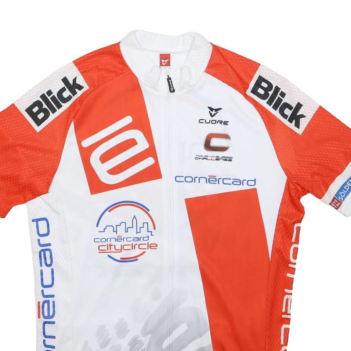 CUORE Mens White & Orange Cycling T-Shirt M Short Sleeve Zip Neckline