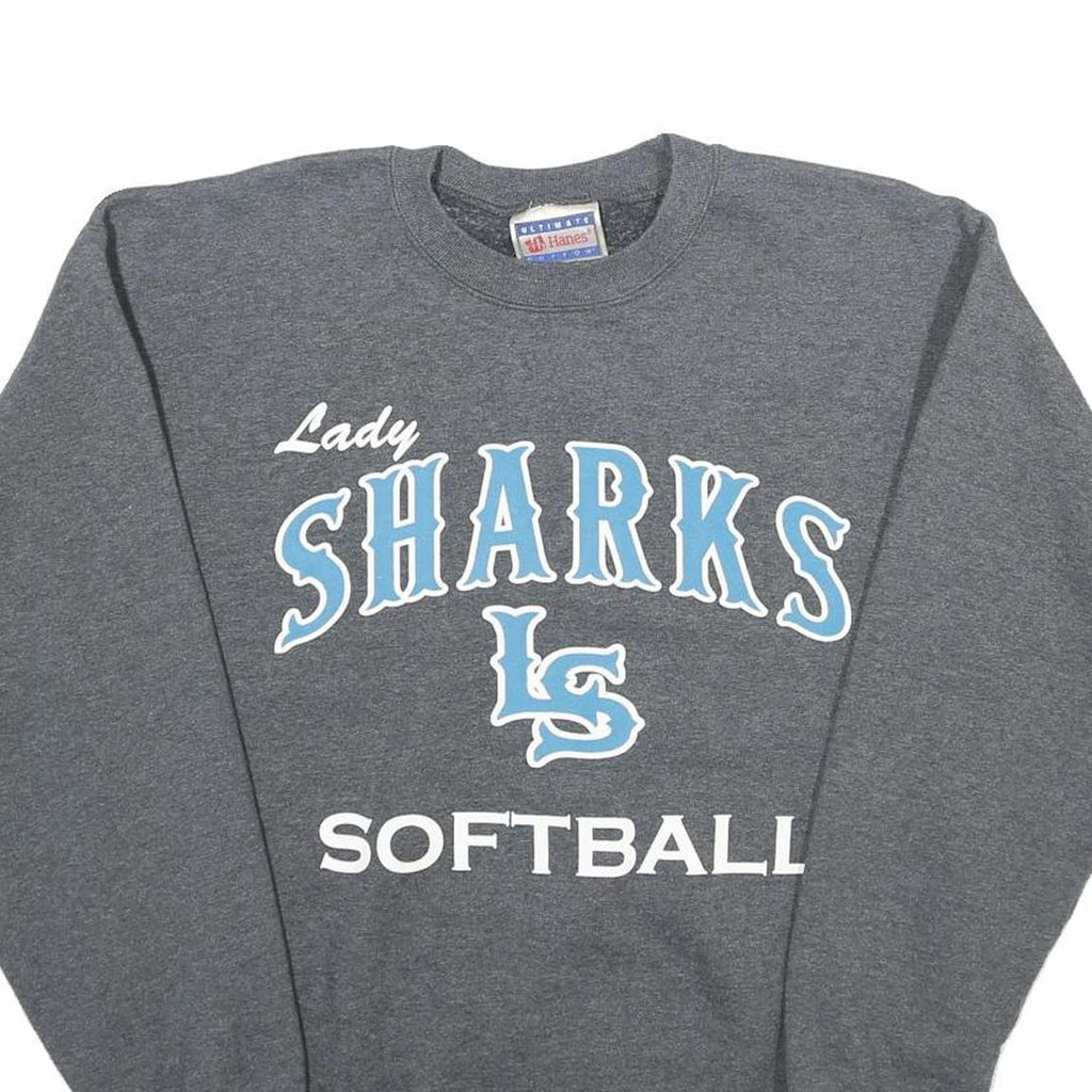 HANES Mens Grey Lady Sharks LS Softball Crew Neck S Sweatshirt Cotton Blend