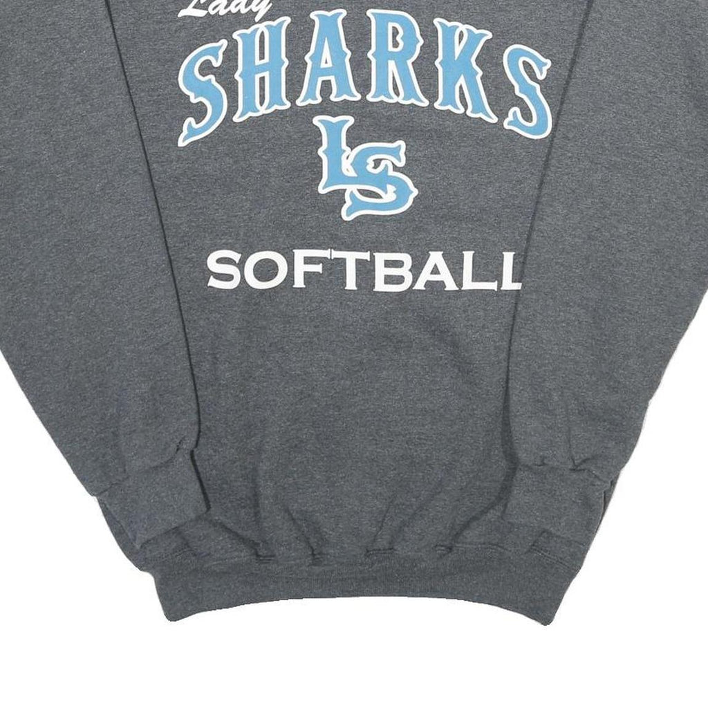 HANES Mens Grey Lady Sharks LS Softball Crew Neck S Sweatshirt Cotton Blend