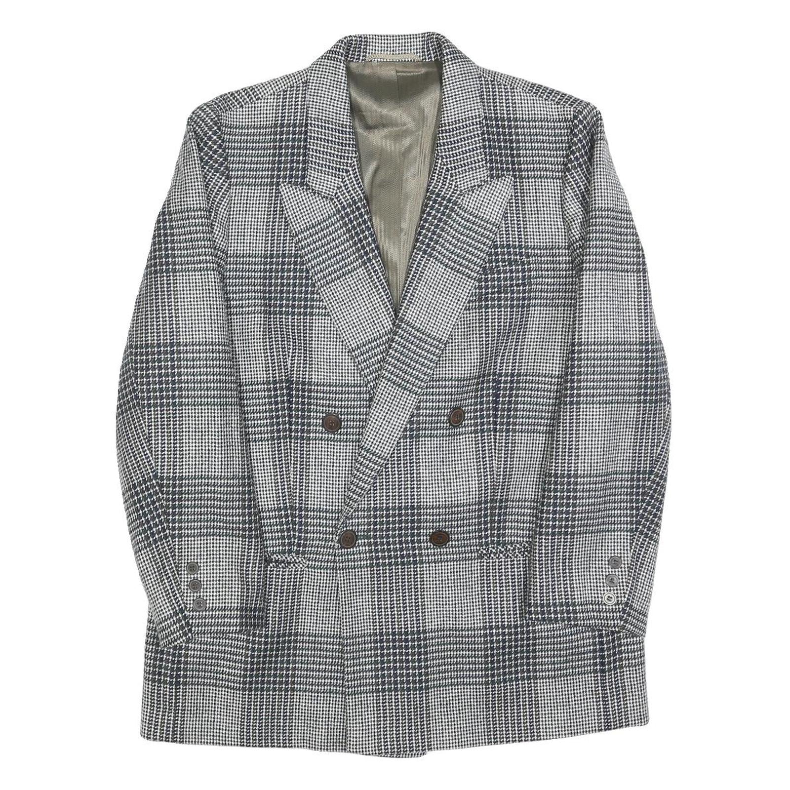 DEL MOD Mens Grey & Black Check Wool Blend Double Breasted Jacket M Woven Blazer