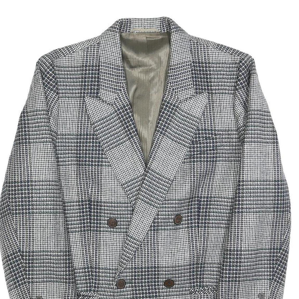 DEL MOD Mens Grey & Black Check Wool Blend Double Breasted Jacket M Woven Blazer