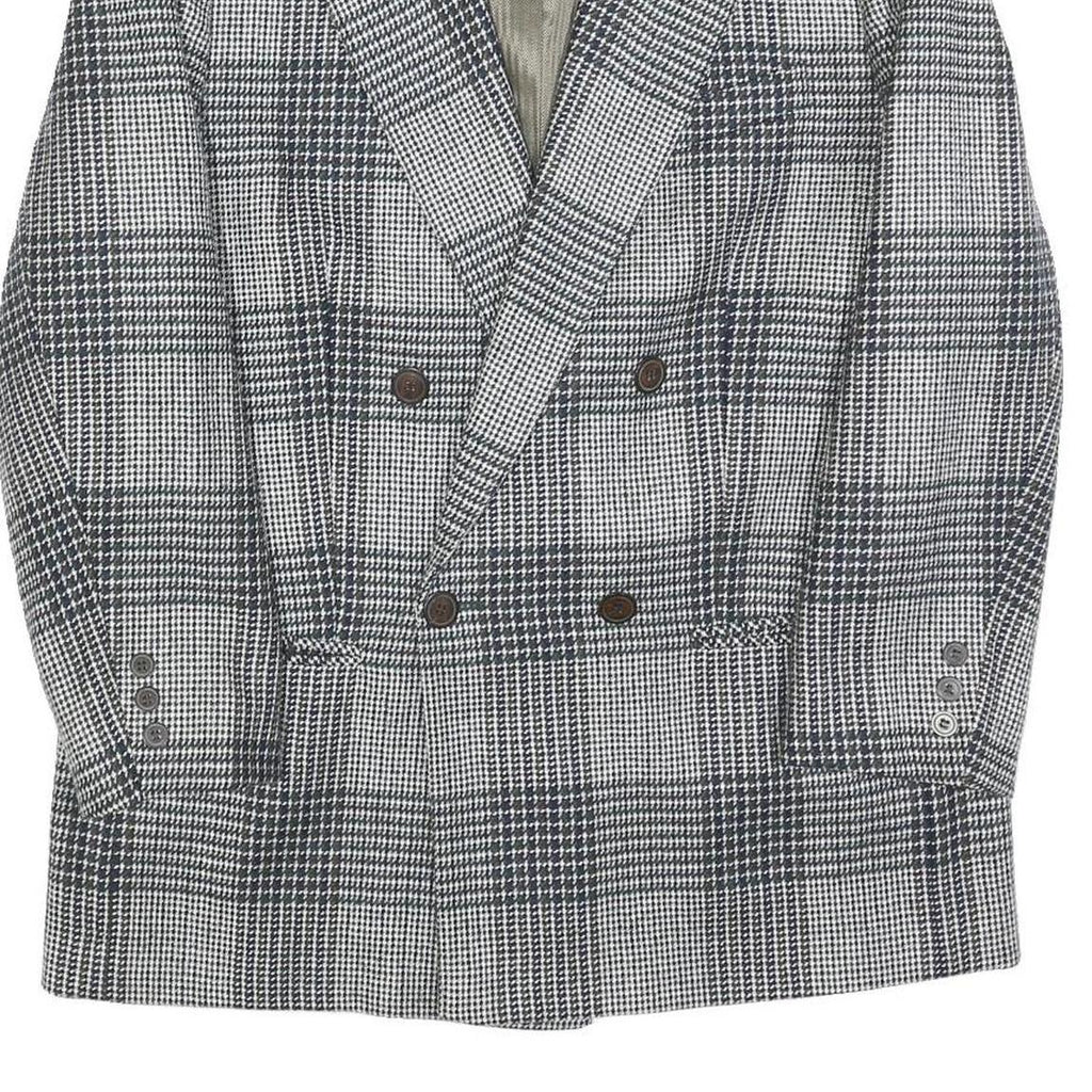 DEL MOD Mens Grey & Black Check Wool Blend Double Breasted Jacket M Woven Blazer