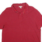 CALVIN KLEIN JEANS Mens Red & Navy Striped Short Sleeve Polo Shirt L Cotton