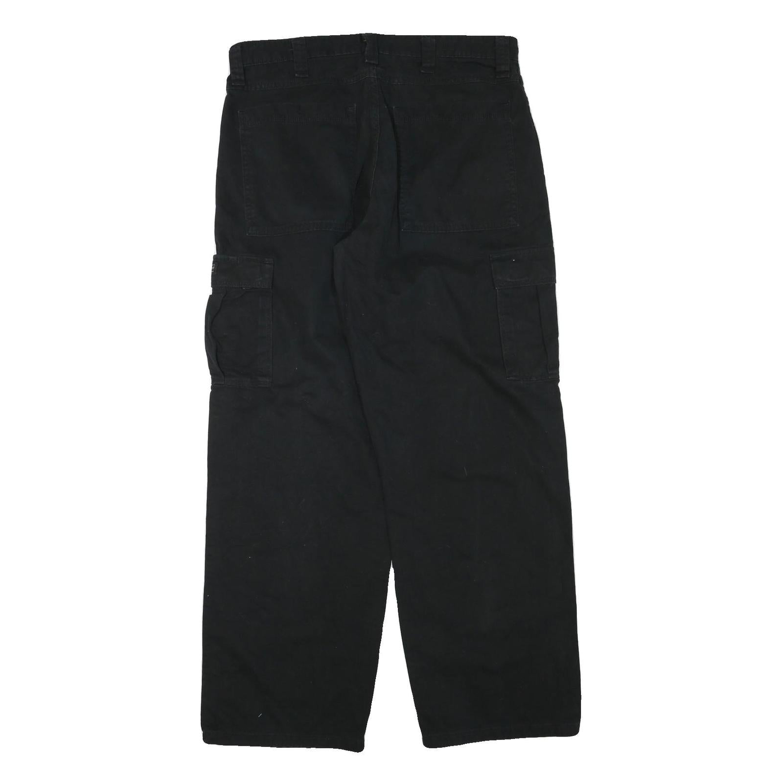 WRANGLER Mens Black Cargo Regular Fit Cotton Blend Trousers W36 L32 Pocketed