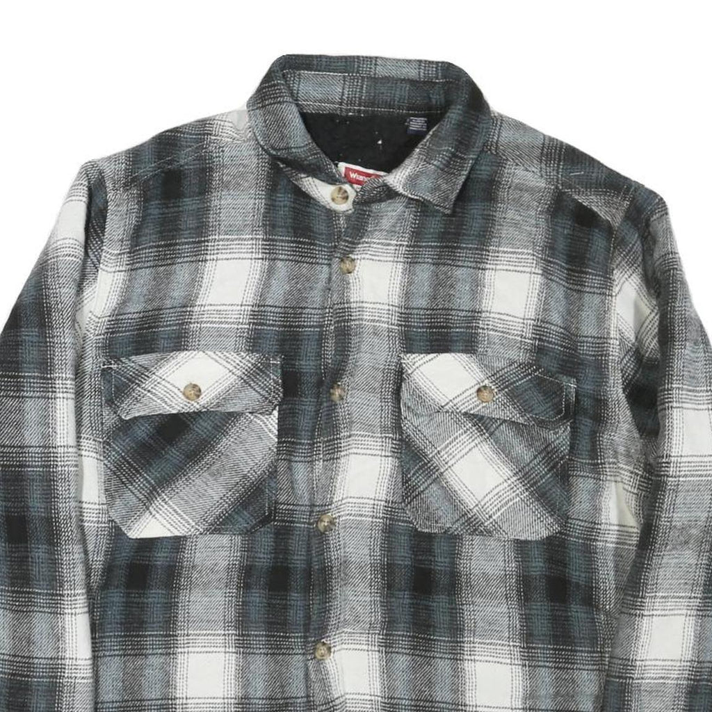 WRANGLER Mens Black & White Plaid Shirt M Cotton Blend Casual Long Sleeve