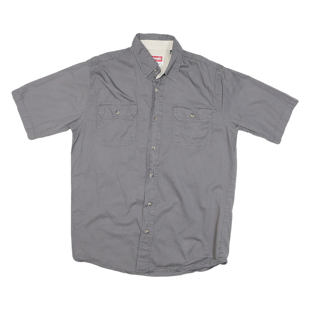 WRANGLER Mens Grey Short Sleeve Shirt S Cotton Blend Casual Summer Button Pocket