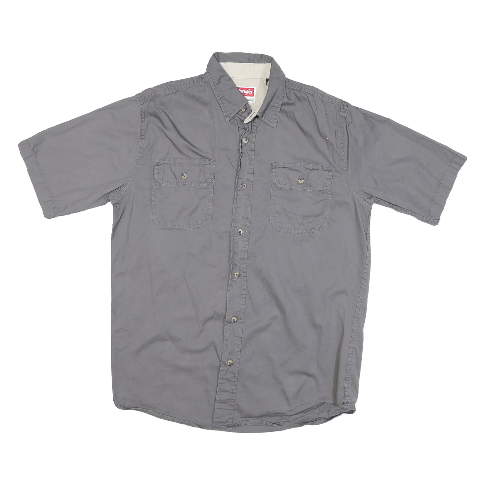 WRANGLER Mens Grey Short Sleeve Shirt S Cotton Blend Casual Summer Button Pocket