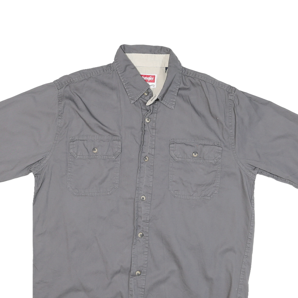 WRANGLER Mens Grey Short Sleeve Shirt S Cotton Blend Casual Summer Button Pocket