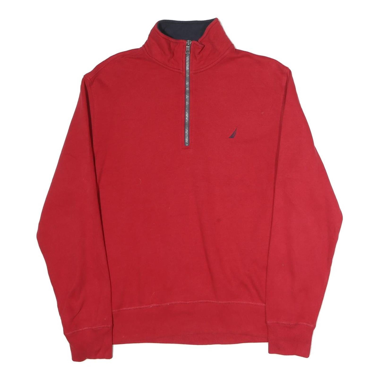 NAUTICA Mens Red 1/4 Zip Sweatshirt M Cotton Pullover Casual