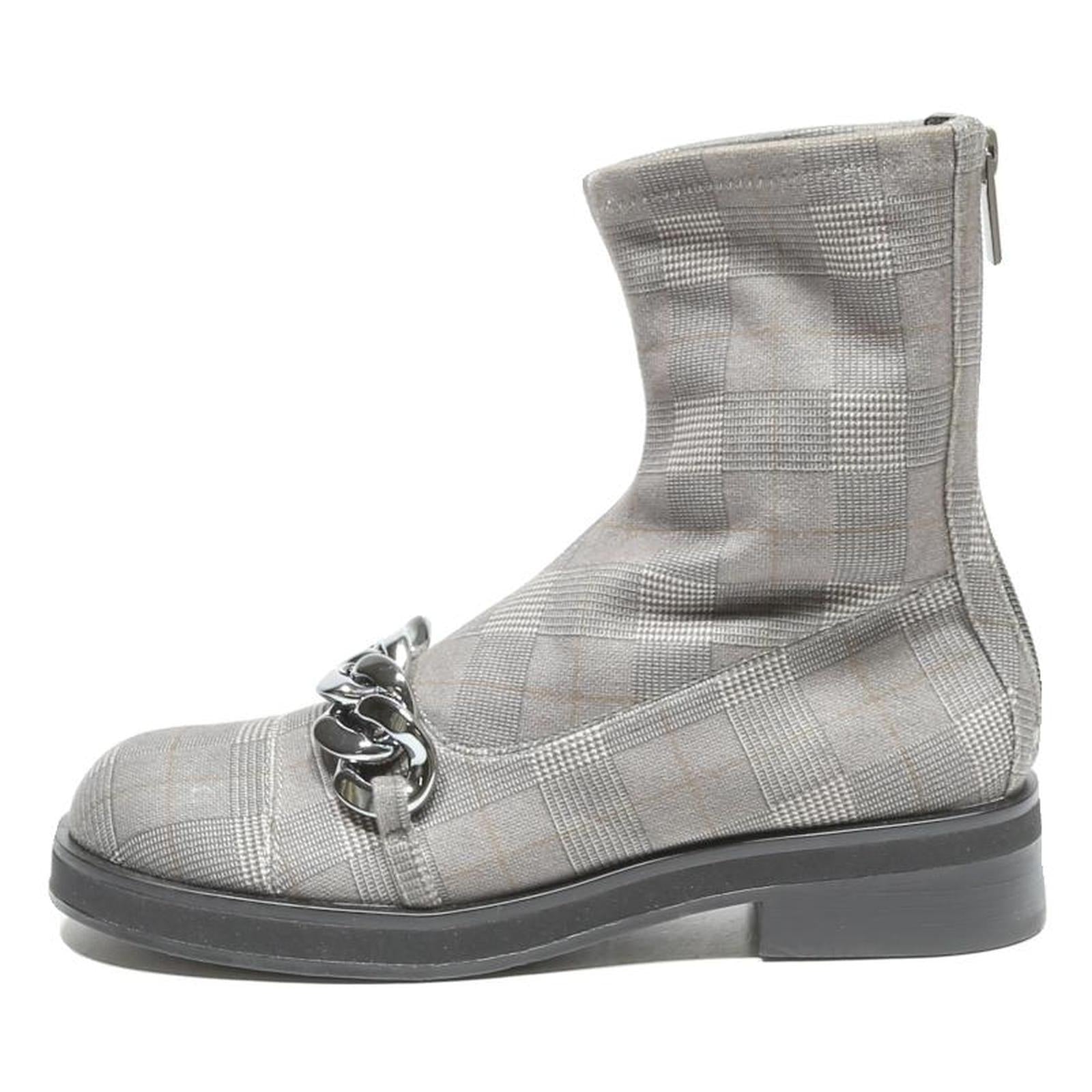 CHARLES & KEITH Womens Chelsea Boots Grey Check Synthetic UK 3 Chain Detail