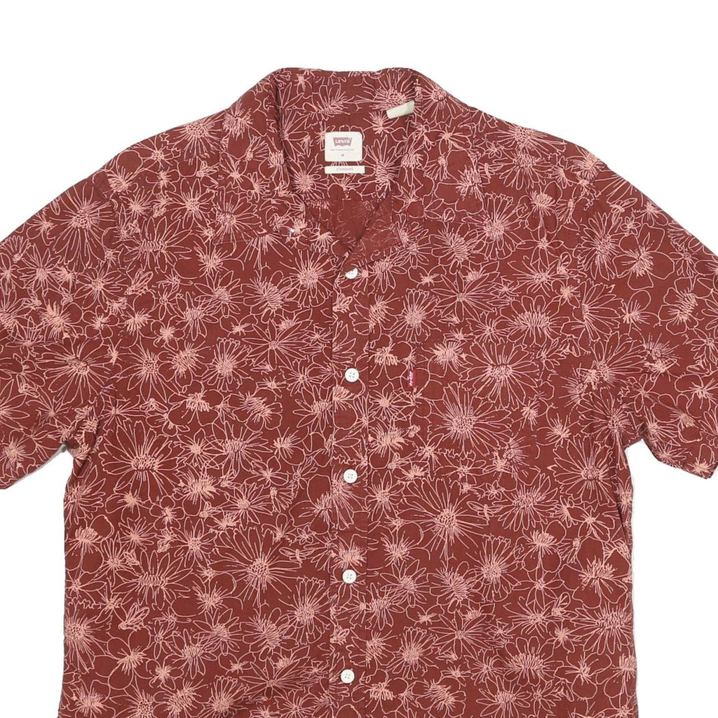 LEVI'S Mens Red & Pink Floral Pattern Shirt M Button Front Spread Collar Casual