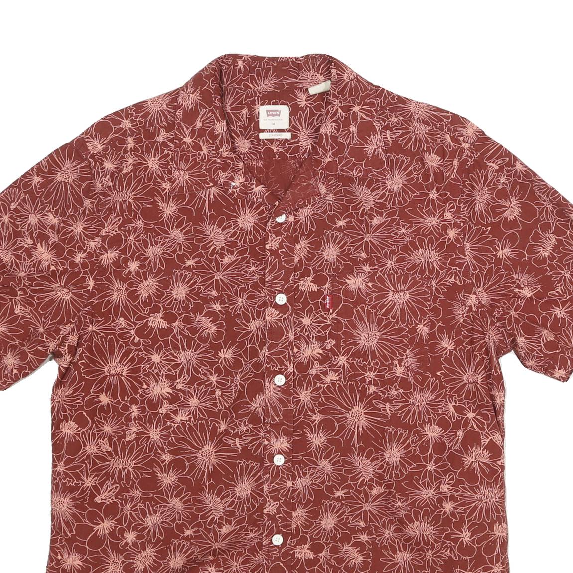LEVI'S Mens Red & Pink Floral Pattern Shirt M Button Front Spread Collar Casual