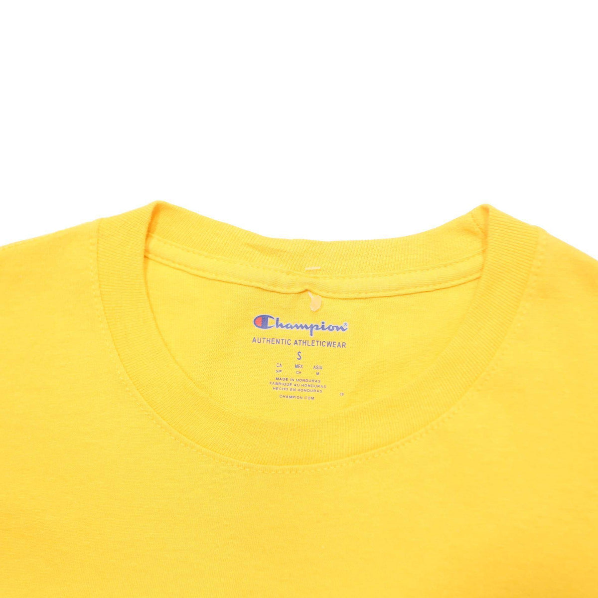 CHAMPION Mens Yellow Graphic T-Shirt S Short Sleeve Crew Neck Cotton Blend