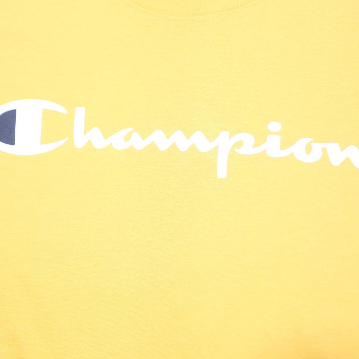 CHAMPION Mens Yellow Graphic T-Shirt S Short Sleeve Crew Neck Cotton Blend