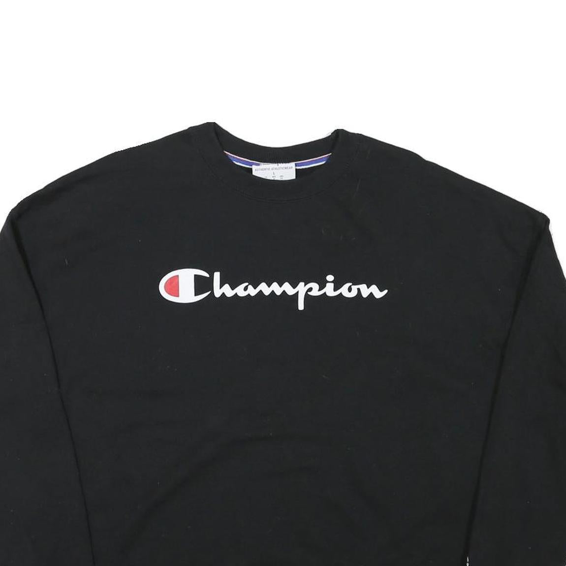 CHAMPION Womens Black Cotton Blend Crew Neck L Sweatshirt Logo Printed