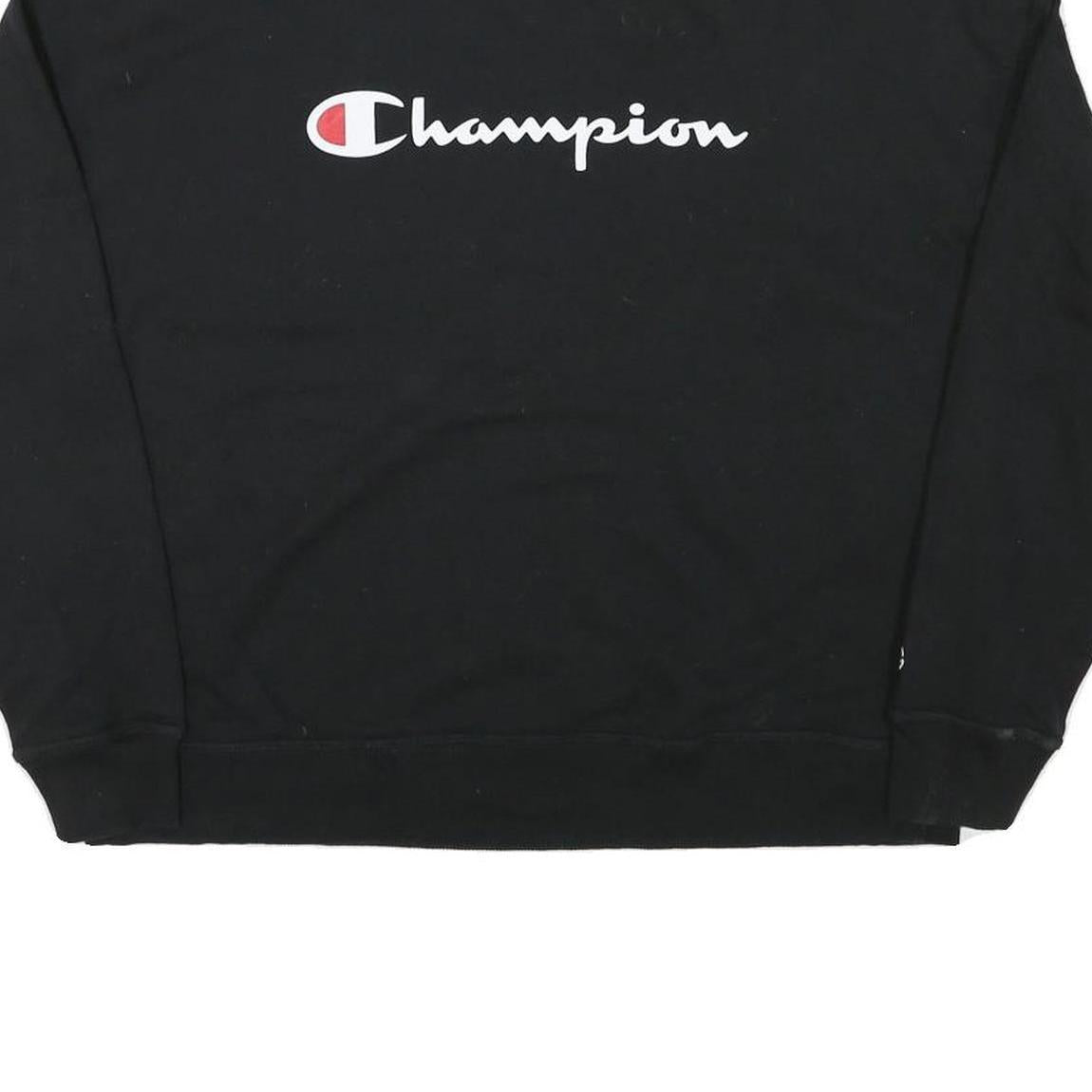 CHAMPION Womens Black Cotton Blend Crew Neck L Sweatshirt Logo Printed