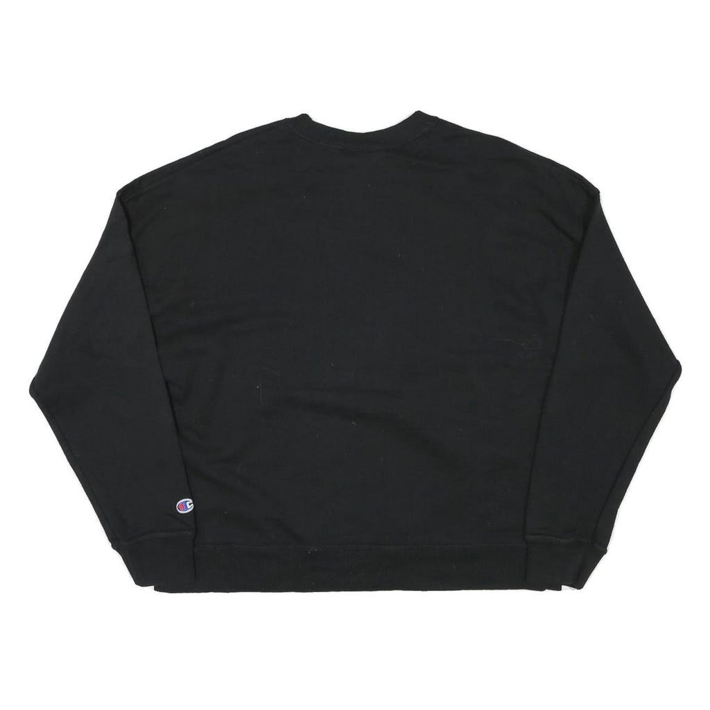 CHAMPION Womens Black Cotton Blend Crew Neck L Sweatshirt Logo Printed