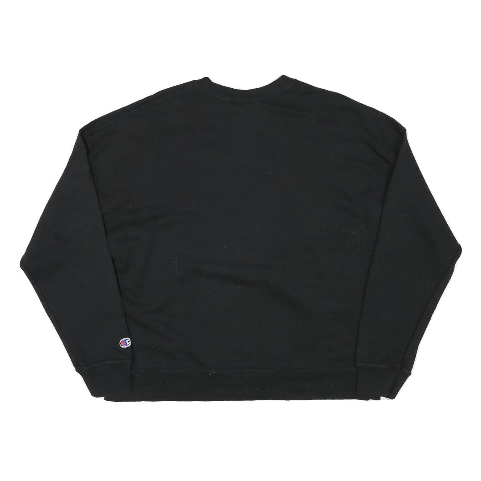 CHAMPION Womens Black Cotton Blend Crew Neck L Sweatshirt Logo Printed