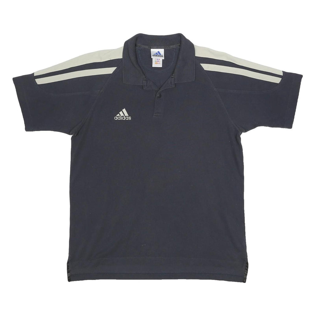 ADIDAS Mens Black & Cream Cotton Blend Short Sleeve Polo Shirt L Classic