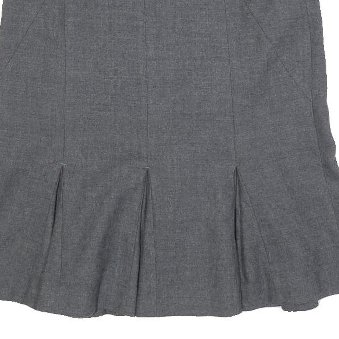 TED BAKER Womens Grey Pleated Midi Woven Cotton Blend Skirt S Elegant Workwear