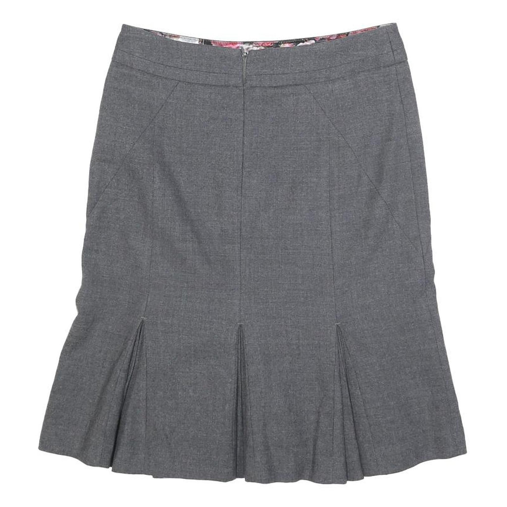 TED BAKER Womens Grey Pleated Midi Woven Cotton Blend Skirt S Elegant Workwear