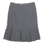 TED BAKER Womens Grey Pleated Midi Woven Cotton Blend Skirt S Elegant Workwear