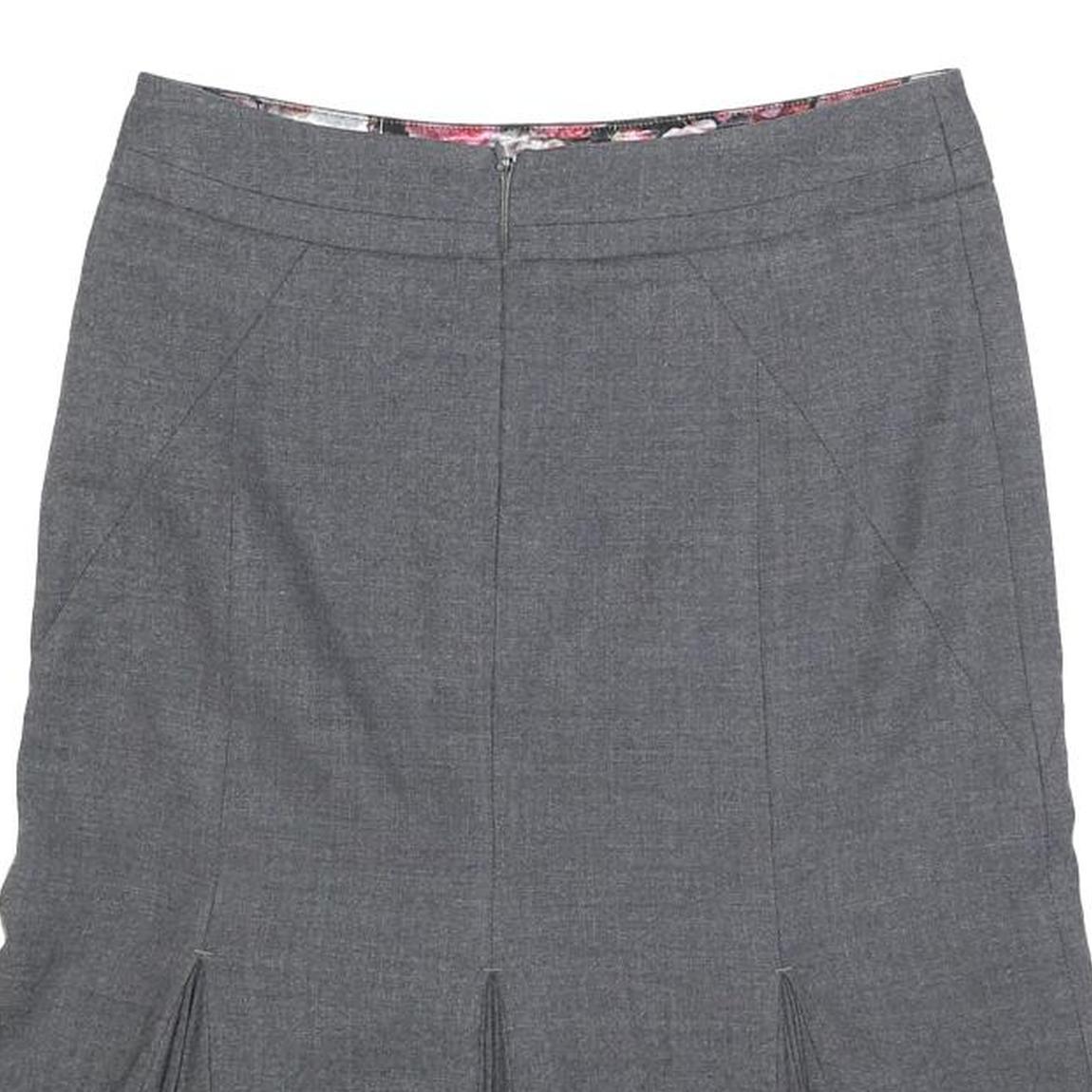 TED BAKER Womens Grey Pleated Midi Woven Cotton Blend Skirt S Elegant Workwear