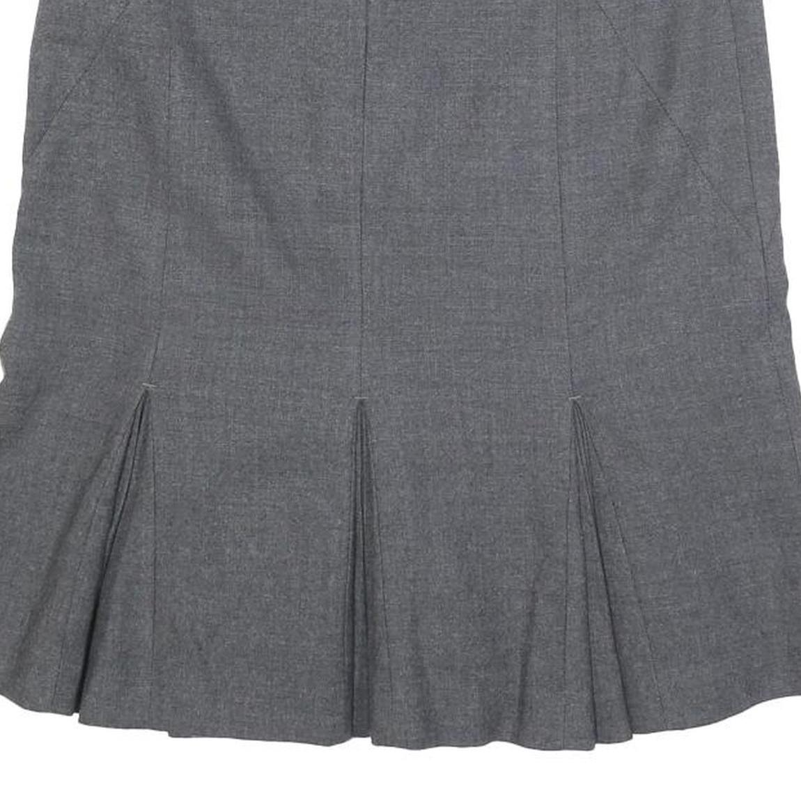 TED BAKER Womens Grey Pleated Midi Woven Cotton Blend Skirt S Elegant Workwear