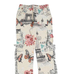 Womens Cotton Cream Floral Paris Print Regular Straight Trousers W30 L33 Fringed