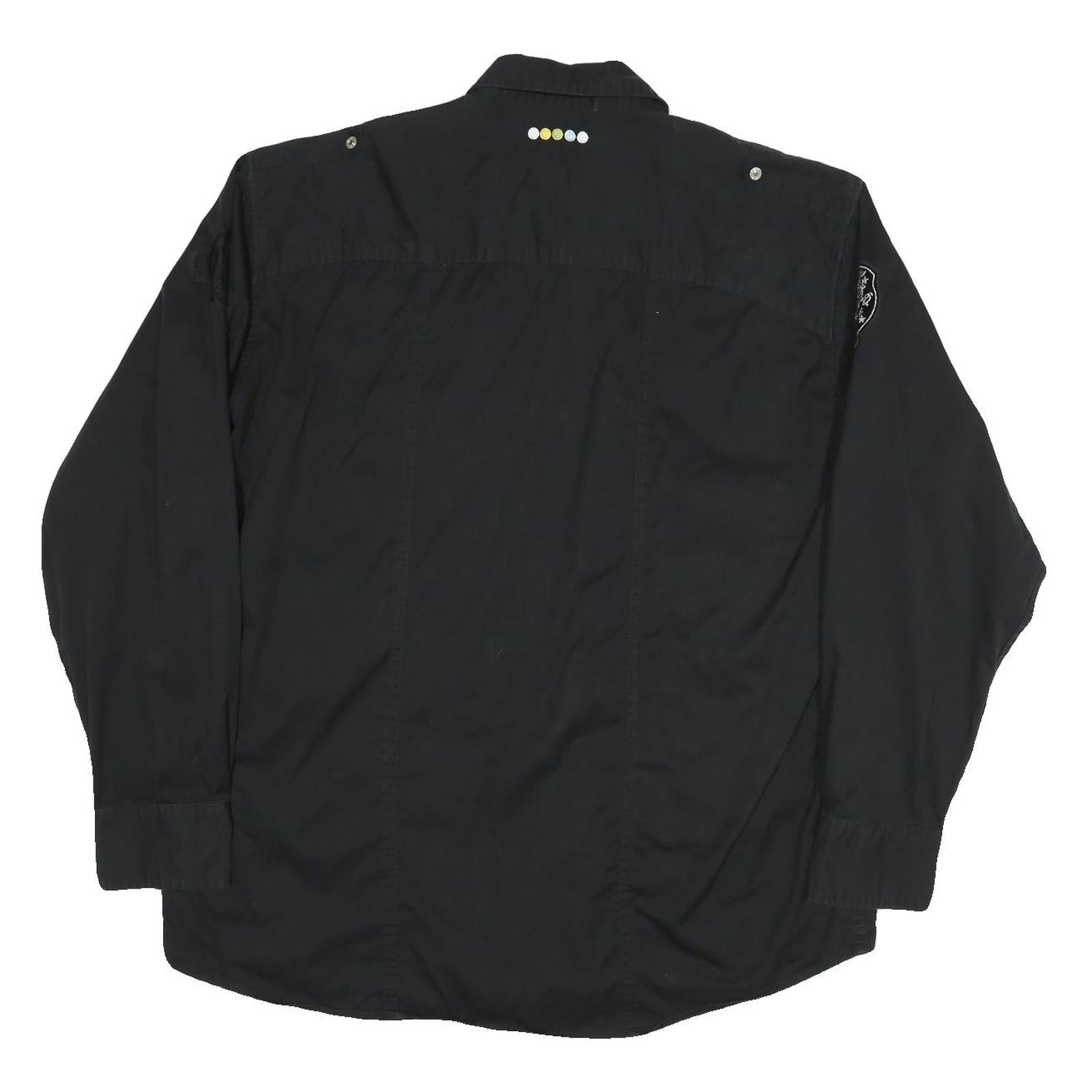 COOGI Mens Black Cotton Blend Shirt 2XL Long Sleeve Button Front Embroidered