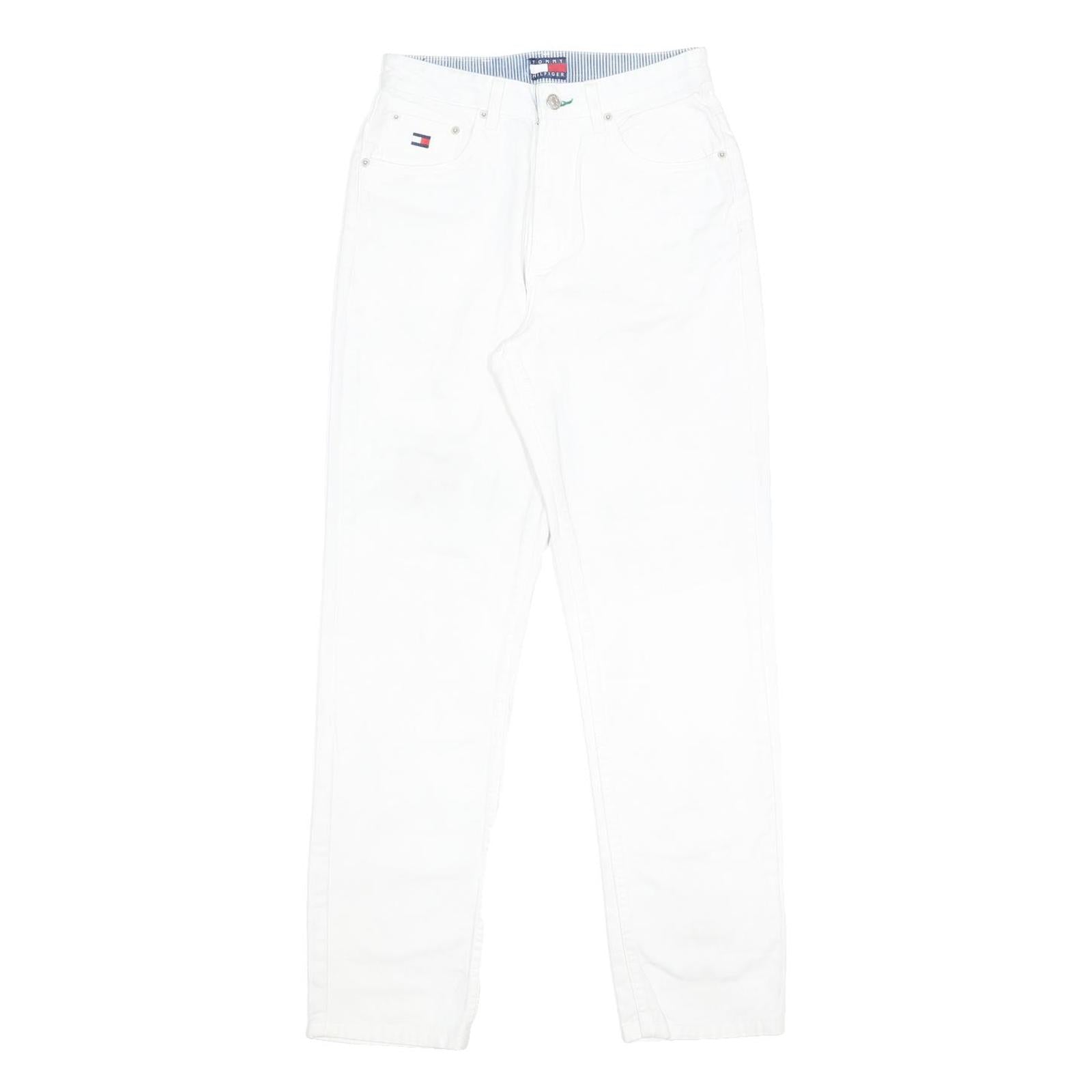 TOMMY HILFIGER Womens Jeans White Regular Straight Denim W27 L30 Zip Cotton
