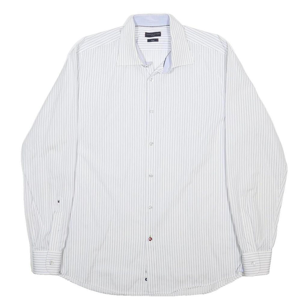 TOMMY HILFIGER Mens White & Black Stripe Shirt XL Classic Cotton Formal