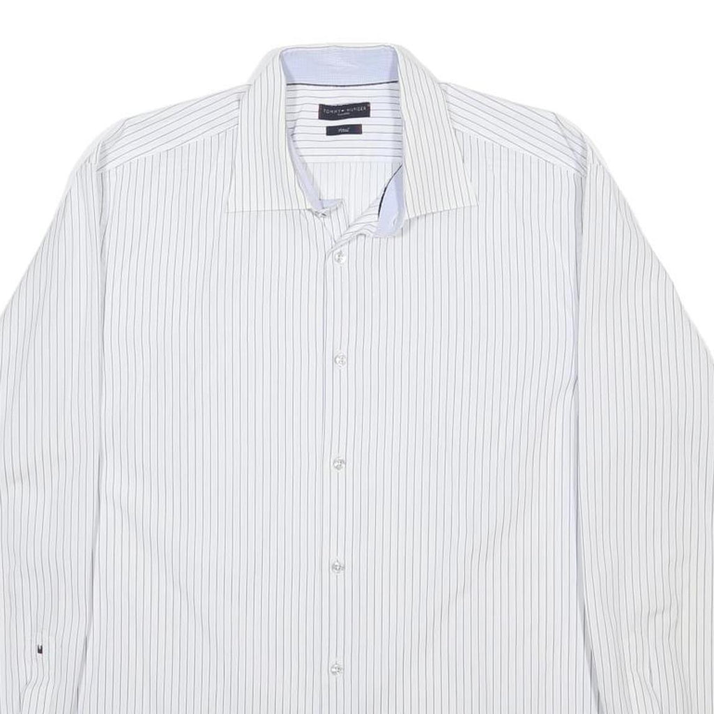 TOMMY HILFIGER Mens White & Black Stripe Shirt XL Classic Cotton Formal