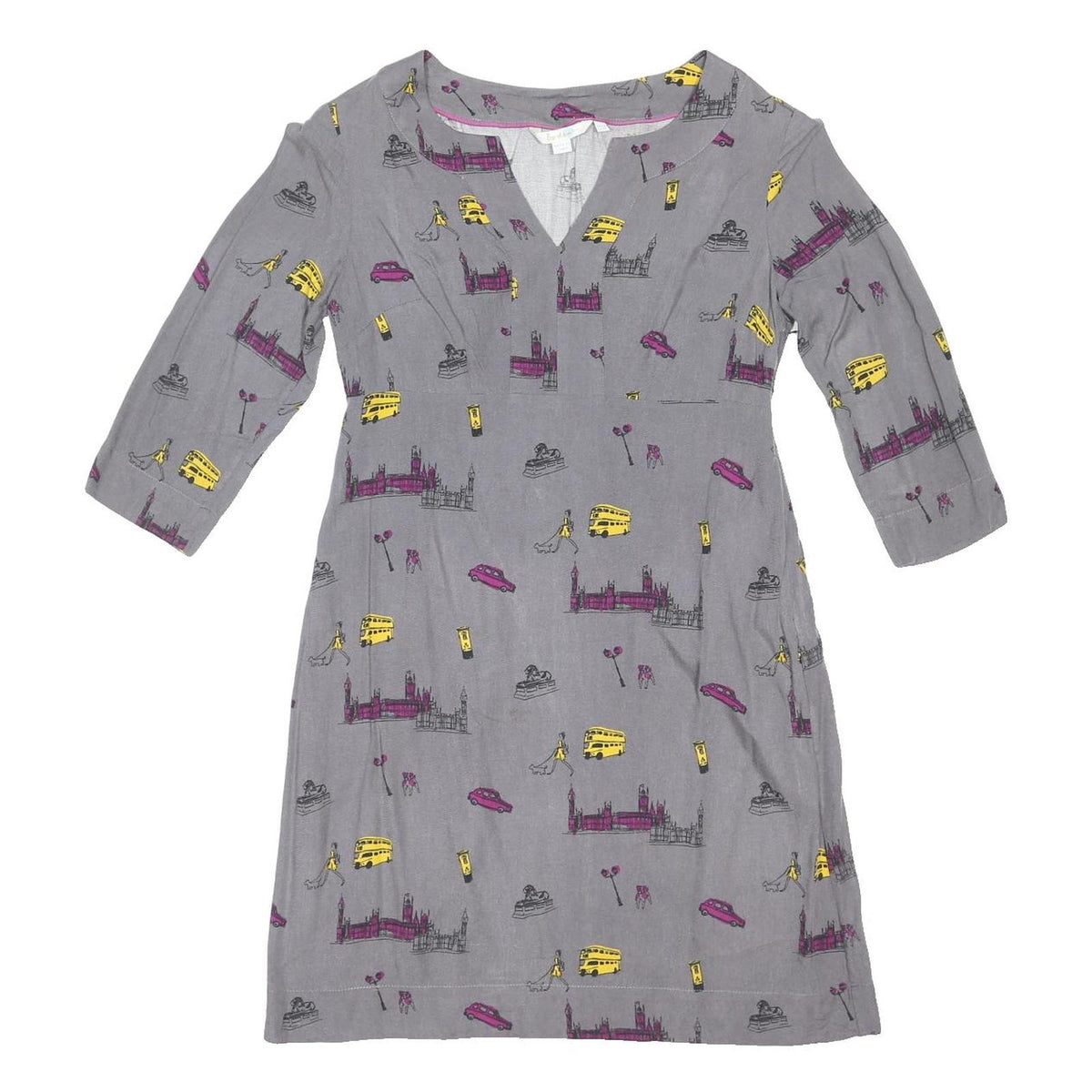BODEN Womens Grey London Print Day Viscose Knee Length UK 10 Dress