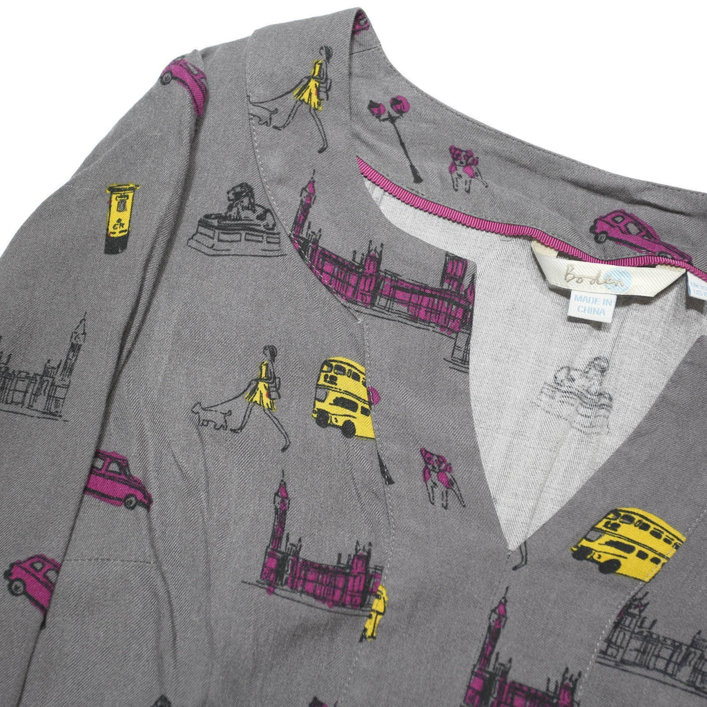BODEN Womens Grey London Print Day Viscose Knee Length UK 10 Dress