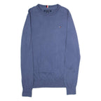TOMMY HILFIGER Mens Jumper Blue Crew Neck Tight Knit XS