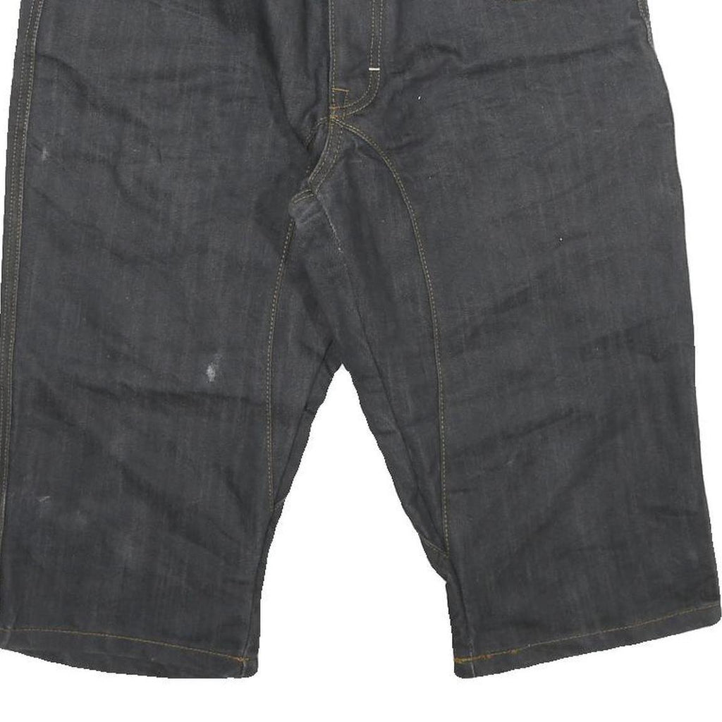 Mens Black Cotton Blend Denim Style Casual Shorts XL W34 Relaxed Fit Pocket