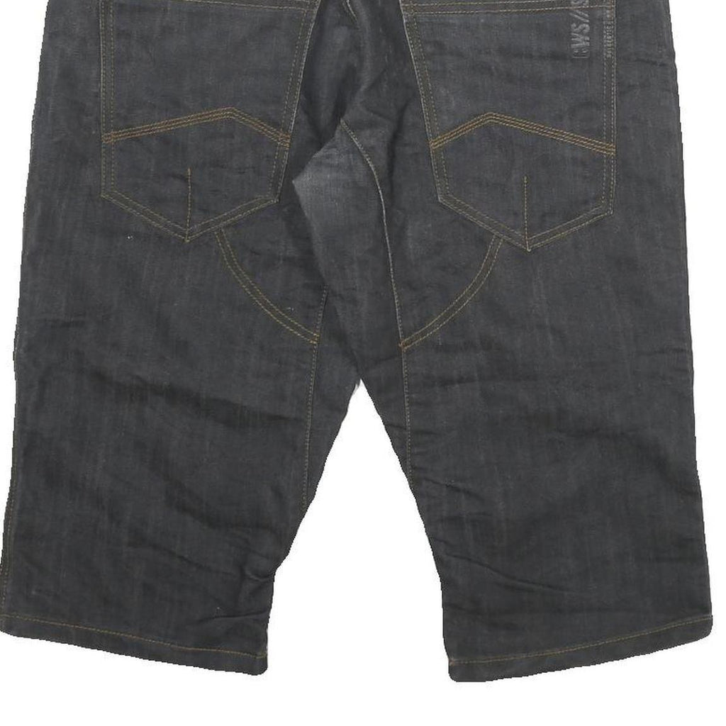 Mens Black Cotton Blend Denim Style Casual Shorts XL W34 Relaxed Fit Pocket