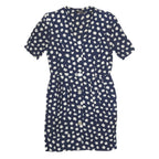 LAFAYETTE Womens Navy Blue & White Floral Day Dress Polyester Blend Short Sleeve