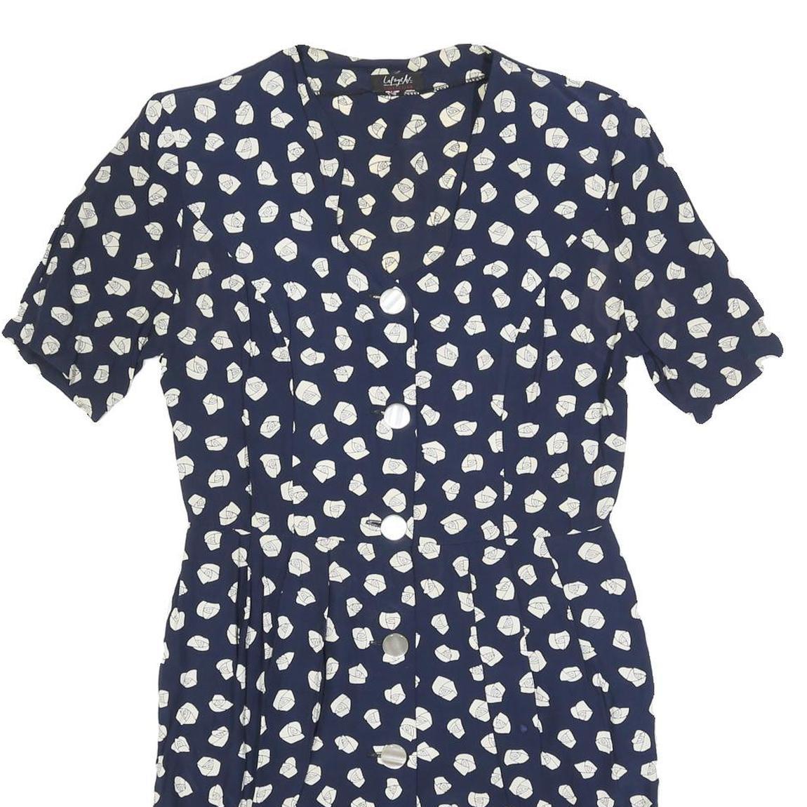 LAFAYETTE Womens Navy Blue & White Floral Day Dress Polyester Blend Short Sleeve