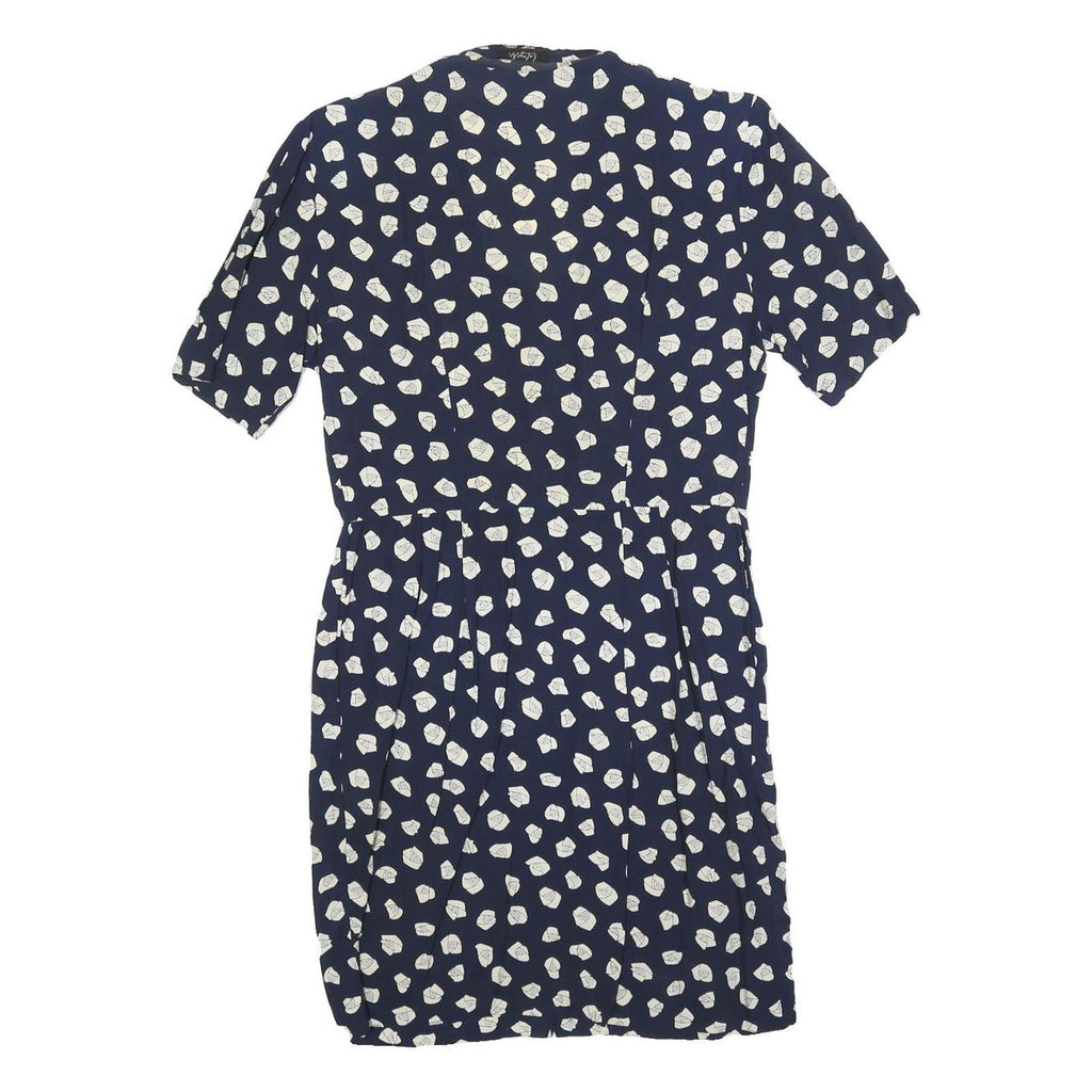 LAFAYETTE Womens Navy Blue & White Floral Day Dress Polyester Blend Short Sleeve