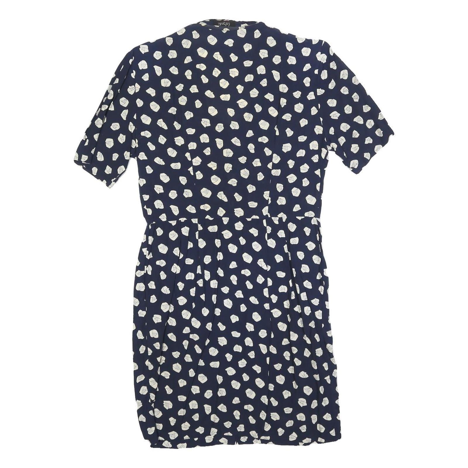 LAFAYETTE Womens Navy Blue & White Floral Day Dress Polyester Blend Short Sleeve