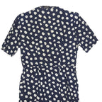LAFAYETTE Womens Navy Blue & White Floral Day Dress Polyester Blend Short Sleeve