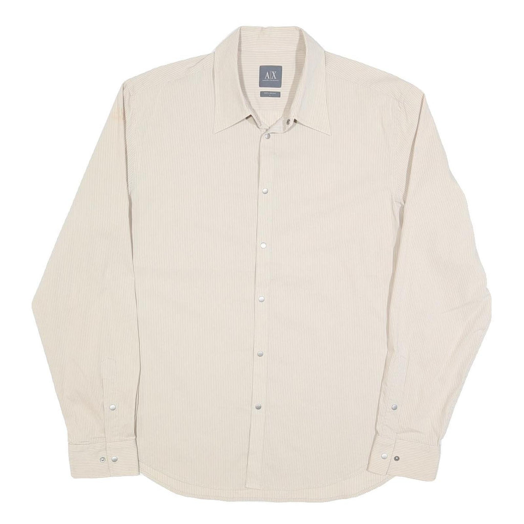ARMANI EXCHANGE Mens Beige Pinstripe Cotton Blend Shirt L Classic Long Sleeve