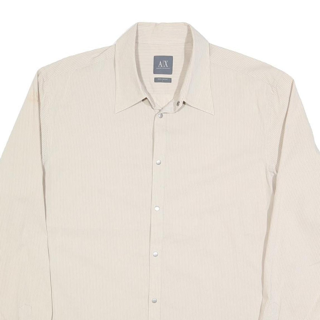 ARMANI EXCHANGE Mens Beige Pinstripe Cotton Blend Shirt L Classic Long Sleeve