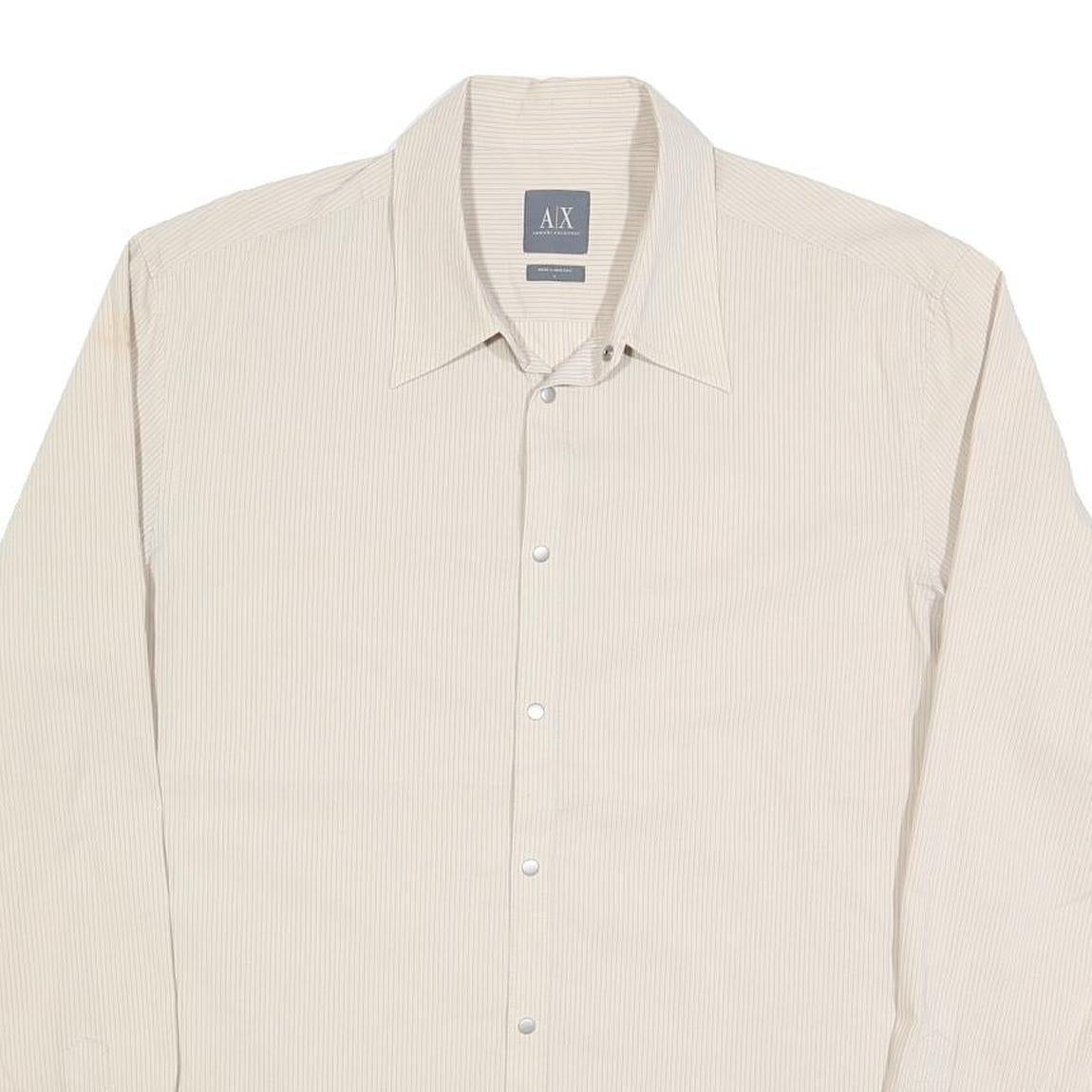 ARMANI EXCHANGE Mens Beige Pinstripe Cotton Blend Shirt L Classic Long Sleeve