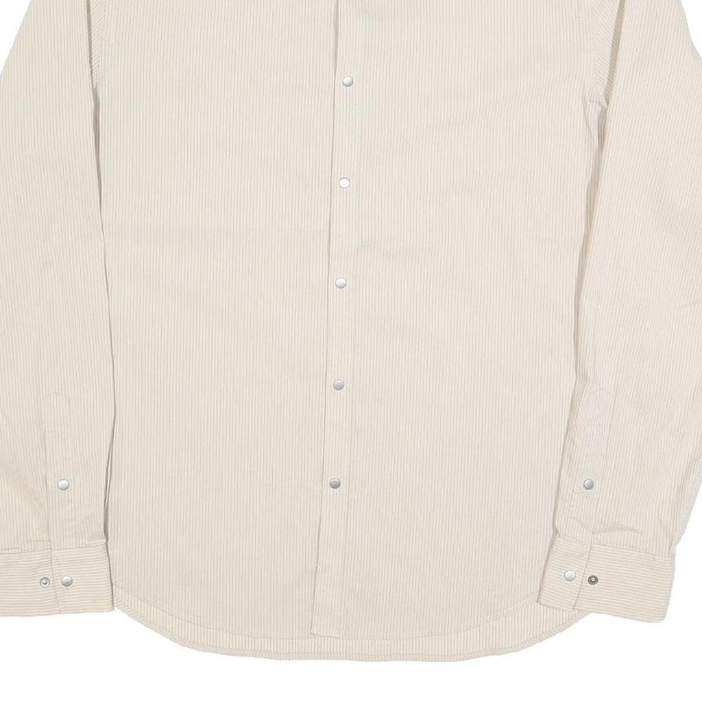 ARMANI EXCHANGE Mens Beige Pinstripe Cotton Blend Shirt L Classic Long Sleeve