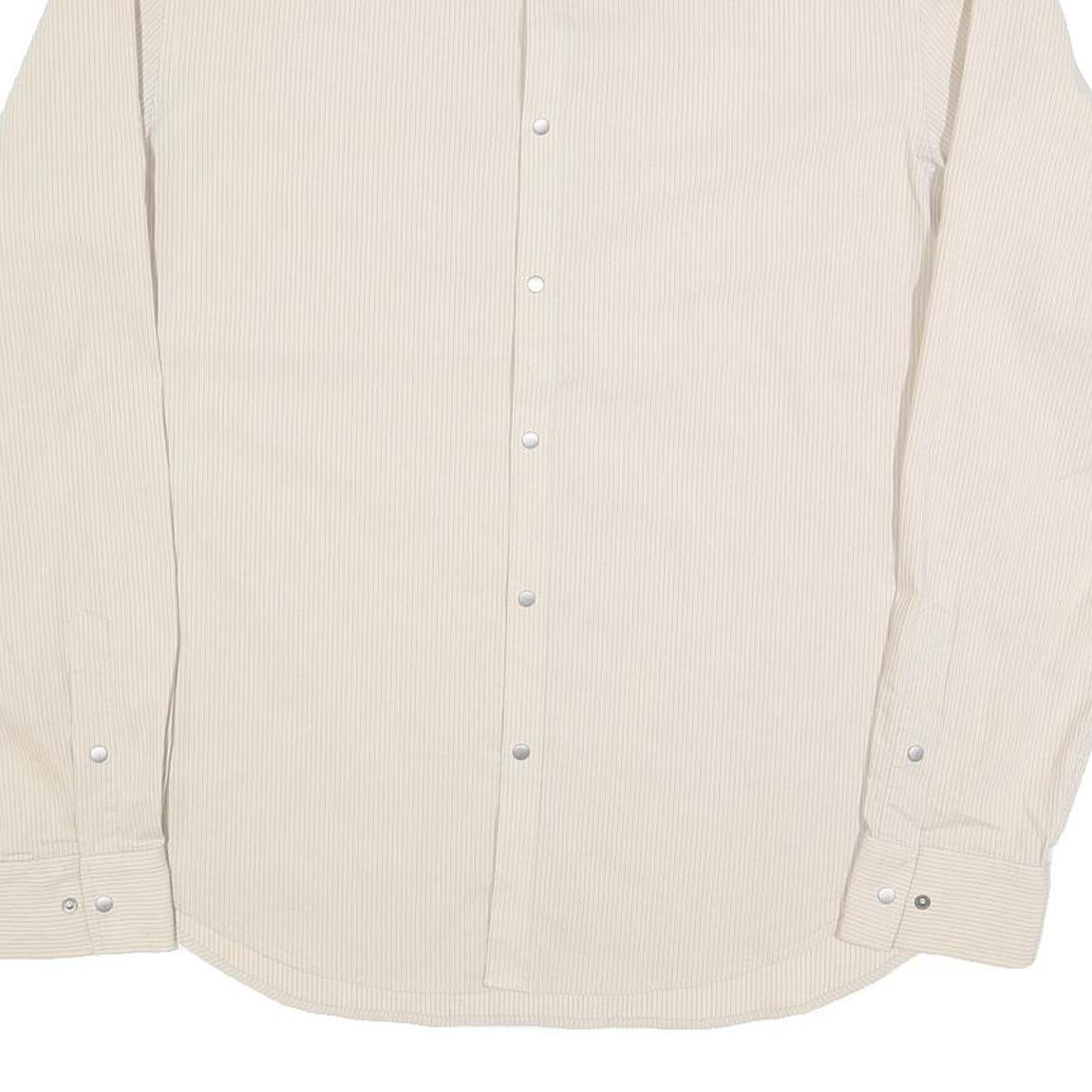 ARMANI EXCHANGE Mens Beige Pinstripe Cotton Blend Shirt L Classic Long Sleeve