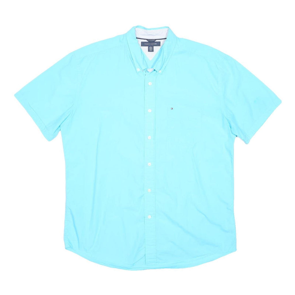 TOMMY HILFIGER Mens Blue Cotton Shirt XL Button-Down Short Sleeve Casual Summer