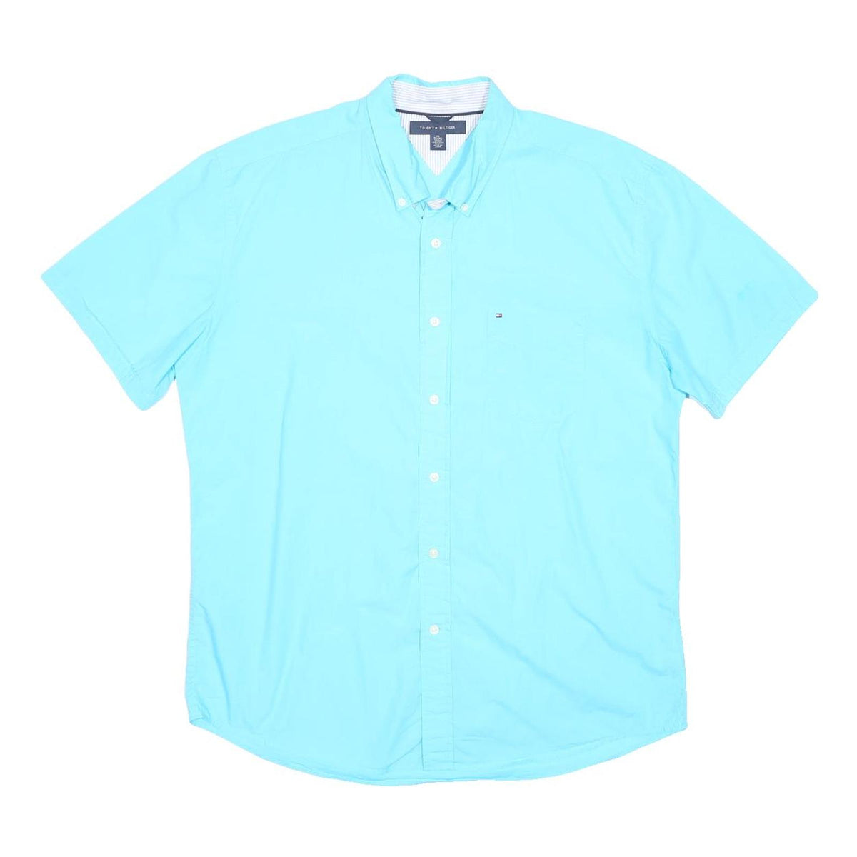 TOMMY HILFIGER Mens Blue Cotton Shirt XL Button-Down Short Sleeve Casual Summer